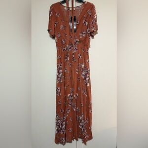 Elegant Floral Maxi Dress in Rust